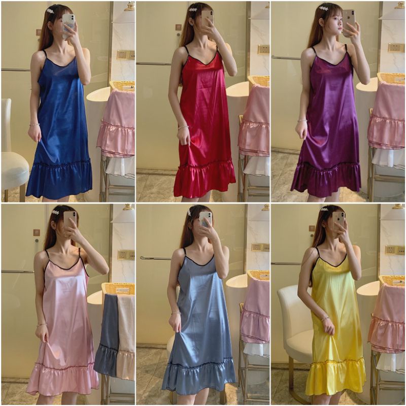 New Arrival Daster Tanktop Wanita Bahan Silk Import Baju Tidur Piyama Tanktop