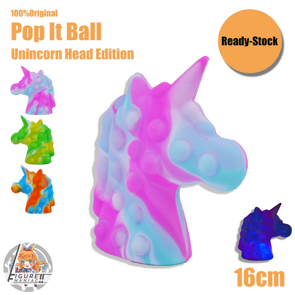 Pop It Ball - Unicorn Head Edition 16 Cm Squishy Mainan Anak