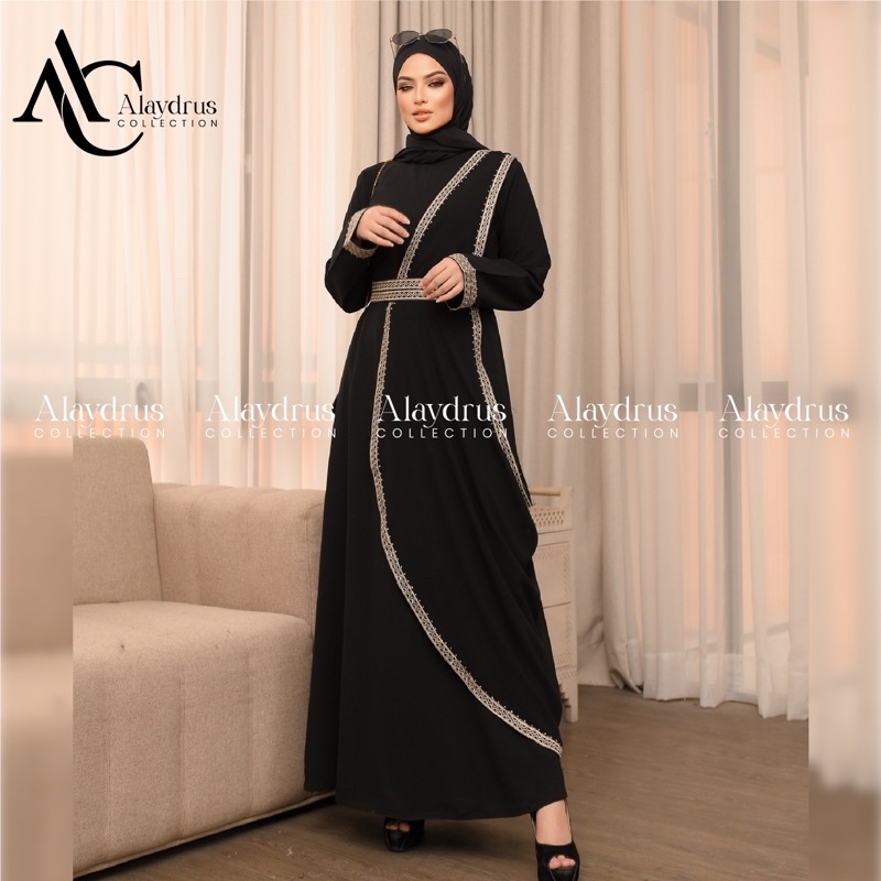 Abaya Hitam Turkey Gamis Dress Arab Saudi 5in1 Bahan Jetblack Kombinasi Renda Abaya Umroh Dubai Mesir 882