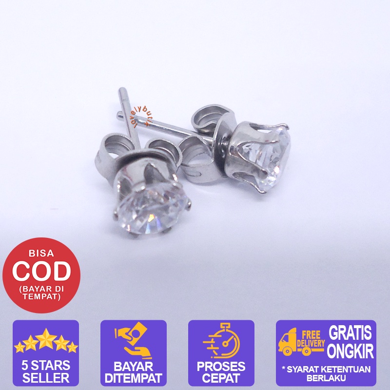 Lovelybutik Anting Titanium Tindik Crown Anting Titanium Wanita Ukuran Permata 0,6 cm