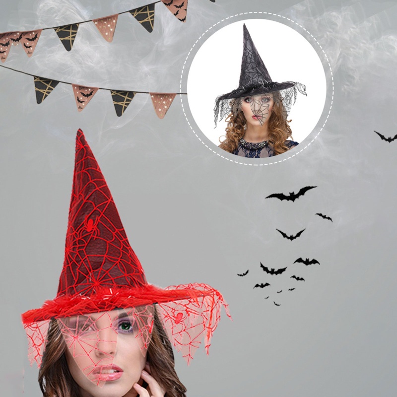 Topi Penyihir Dengan Veil Untuk Cosplay Halloween