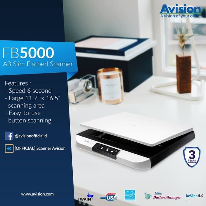 Scanner A3 Avision FB5000 Garansi Resmi / FB 5000