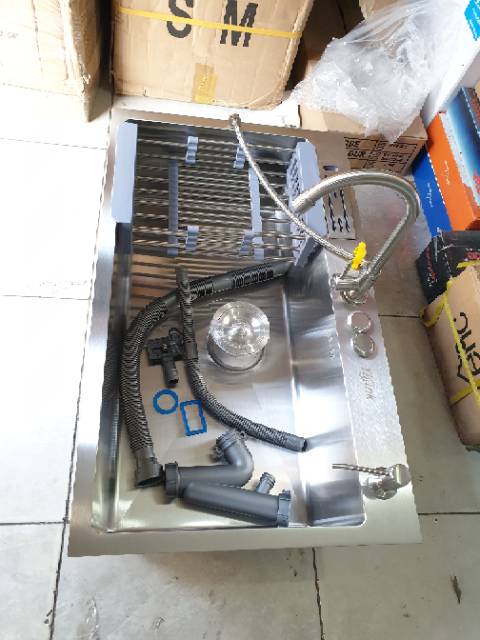 KITCHEN SINK / Bak cuci piring stainless SUS304 tebal 3MM 75cm x 45cm PAKET LENGKAP