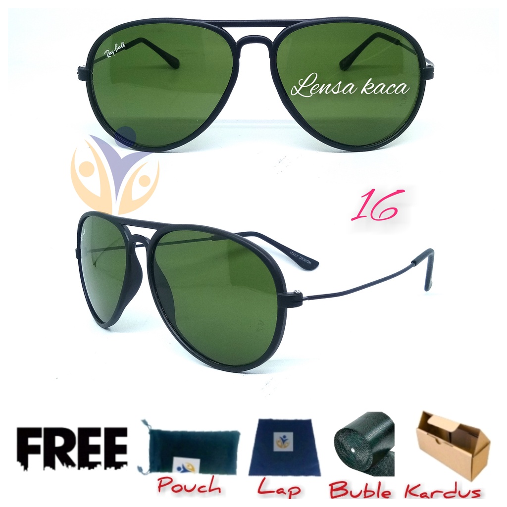 Kacamata hitam aviator lensa kaca UV Protection