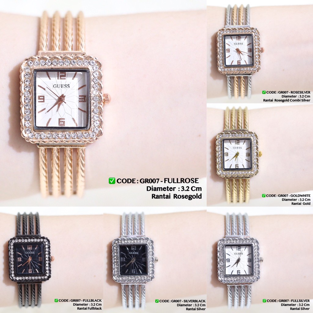 Jam tangan murah wanita dan pria rantai hitam silver GR050