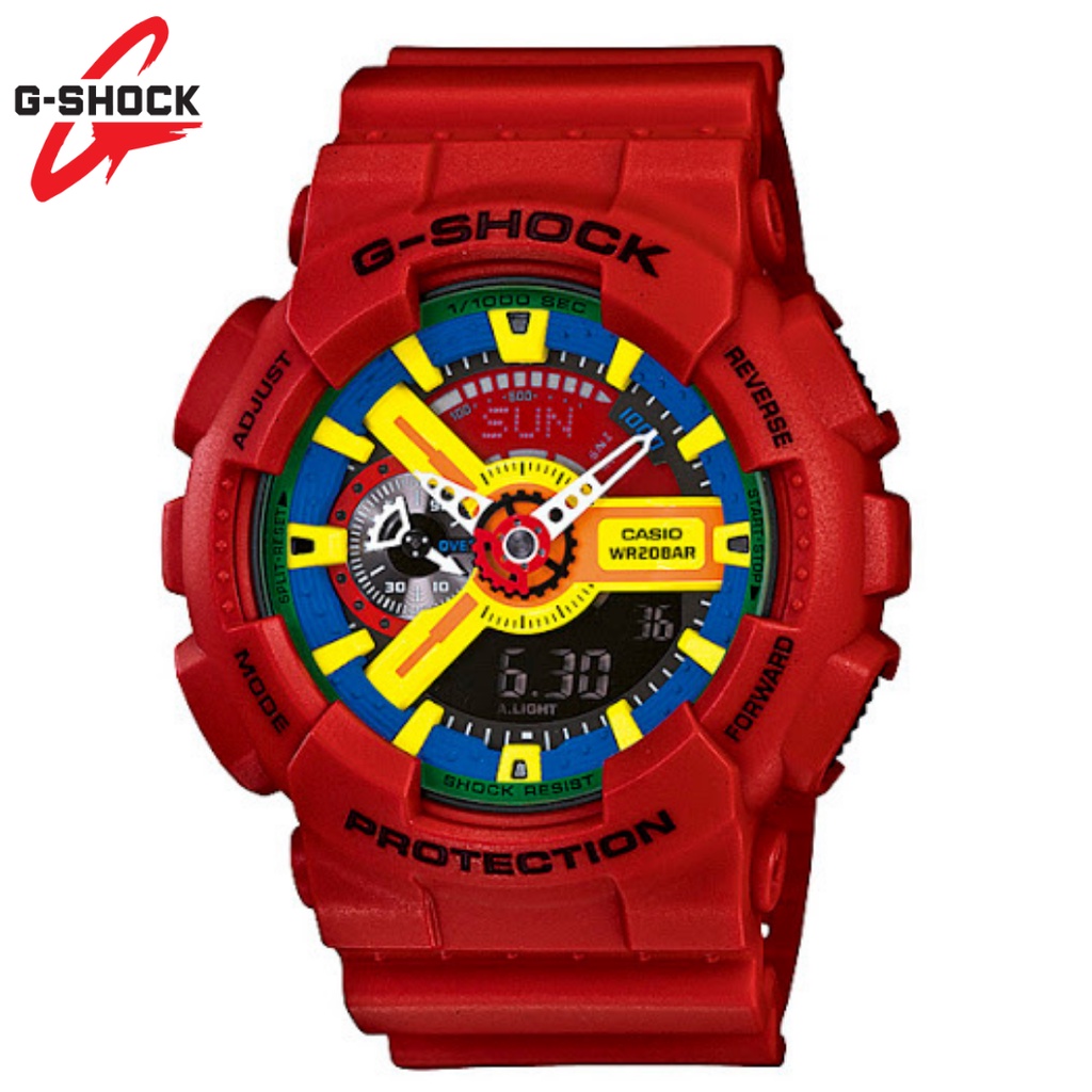 Casio G-Shock GA-110FC-1ADR Multi Color Digital Analog Dial Red Resin Strap