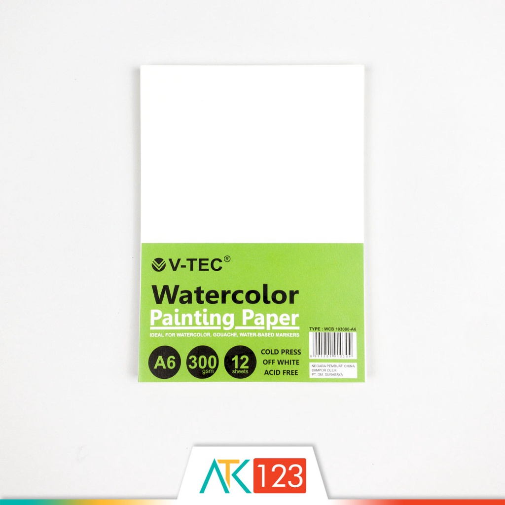 

Kertas Lukis Cat Air / Watercolour / Watercolor Painting Paper / Pad A6 300 gsm 12 Sheets Cold Press V-Tec WCB 103000