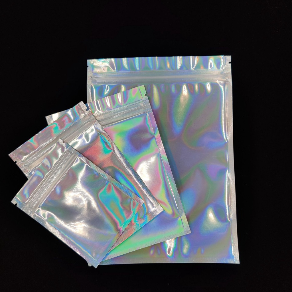 10pcs Kantong Plastik Kemasan Aluminum Foil Holografik Laser Dengan Ziplock