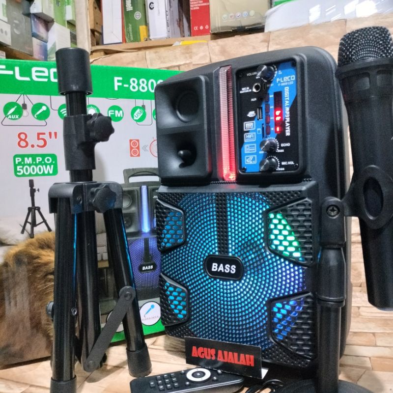 COD Speaker Bluetooth Karoke Fleco f-8809 Bonus Mic wireless+Stand