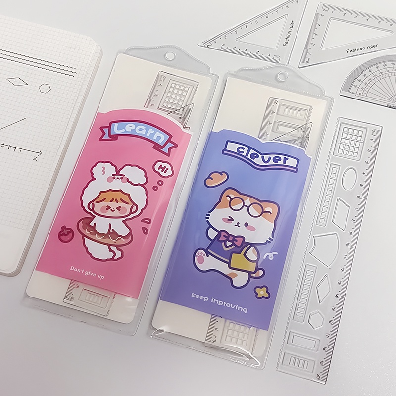 4pcs / Set Penggaris Transparan Portable Motif Kartun Lucu Untuk Pelajar