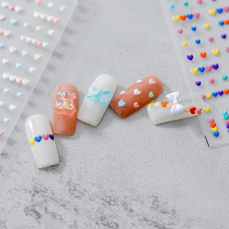 1 Pack Stiker Kuku 3D Motif Hati Warna-Warni Untuk Dekorasi Nail Art