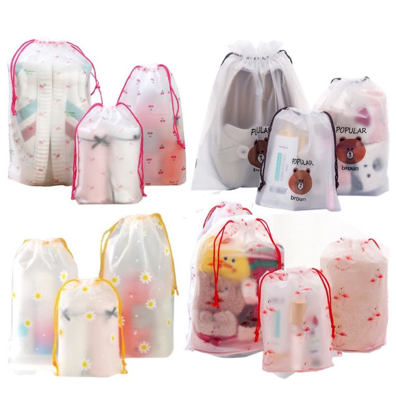 Anti Air Pouch Travel Multi Fungsi Motif Lucu Tas Serut Transparan Motif Varian Kecil, Sedang dan Besar Harga Terbaik dan Termurah