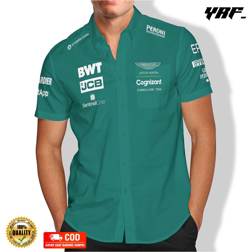 Baju Kemeja F1 Aston Martin Cognizant Jersey  Formula One Team Racing Lengan Pendek Full Print