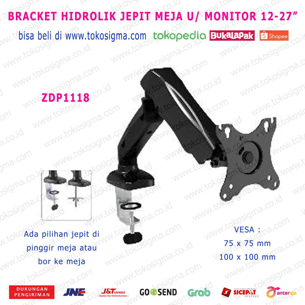 BRACKET JEPIT MEJA MONITOR PC 12-27&quot; DESK MOUNT TEKUK HIDROLIK MIRIP NB-F80