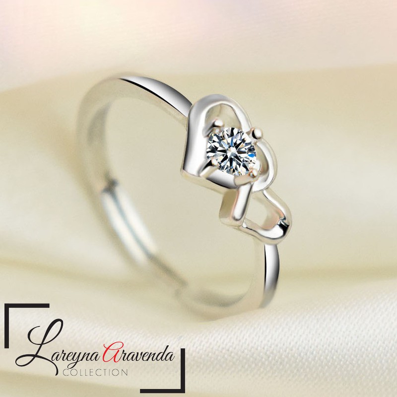 Lareyna Aravenda Cincin Korea Wanita S925 Double Love Crystal CC020