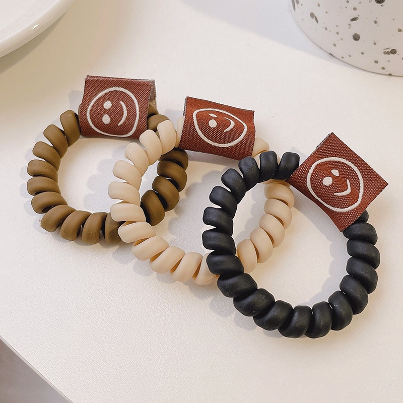 Ikat Rambut Model Kabel Telepon Motif Smiley Face Warna Kopi Gaya Korea Untuk Wanita