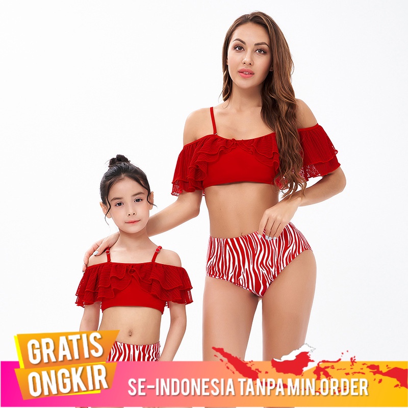 Pakaian Renang Baju Renang Orangtua-Anak  Eropa  Amerika High Waist Bikini Renda Flounced Bikini Ibu