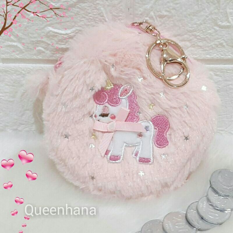 Tempat Coin Bulu Unicorn Gantungan Kunci Dompet Coin Lucu Motif Unicorn