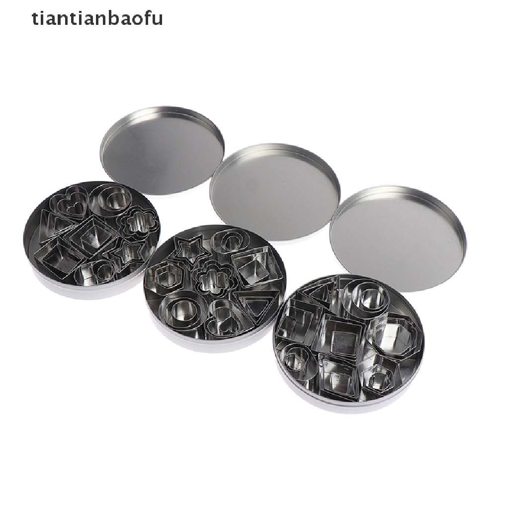 24 Pcs / lot Cetakan Pemotong Tanah Liat Bentuk Geometri Bulat Persegi Bahan Stainless Steel