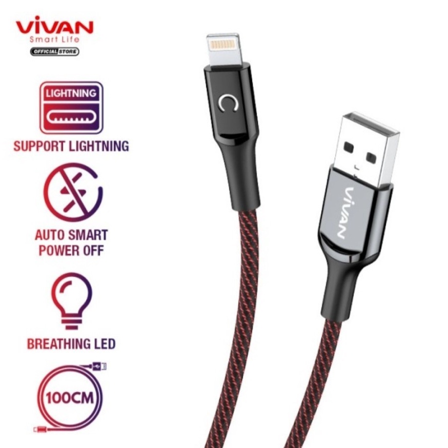 Kabel Data Vivan VZ100 2.4A-3A  With LED Light