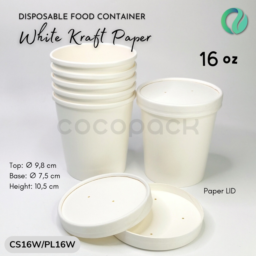 Jual White Kraft Paper Cup Ice Cream Bowl + Paper Lid 16oz (10 PCS) Indonesia