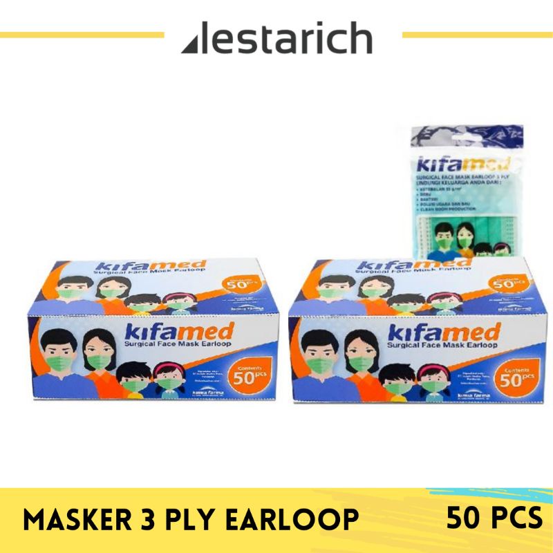 Masker Medis 3 Ply Earloop dan Hijab Disposable Dus dan Sachet Kifamed Kimia Farma