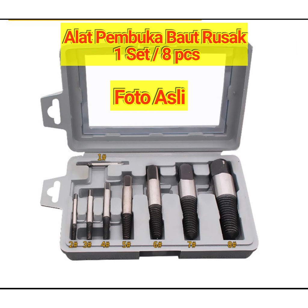 Alat Buka Baut Patah 8 pcs / Screw Extractor set 8 pcs Buka Kran Rusak