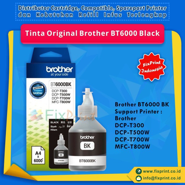 Tinta Refill Brother BT6000BK BT 6000BK BT 6000 BK Original Printer DCP-T300 T300 T500W T700W T800W