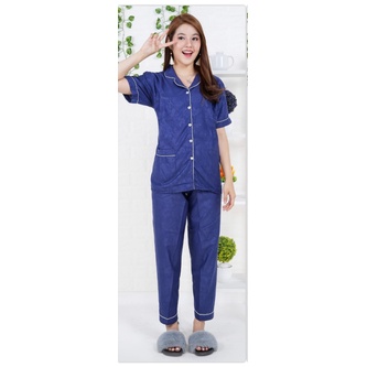 hokyfashion PIYAMA CP SATIN EMBOS FIT TO XL-NAVY BLUE