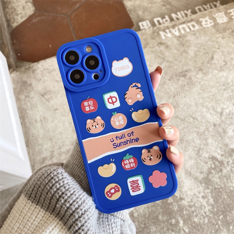 Soft Case Silikon Motif Kartun Harimau Warna Polos Untuk Iphone 7 8 PLUS X XR XS 11 12 13 MINI PRO MAX SE2 SE3