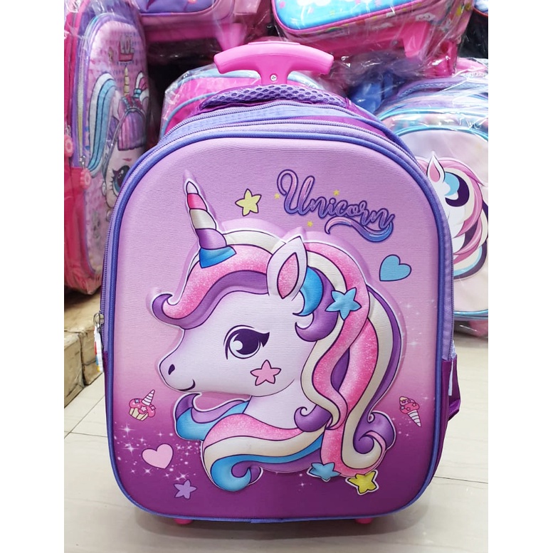 Promo TERMURAH Tas Roda Dorong Trolley Sekolah TK Anak PEREMPUAN KARAKTER PUTRI GAMBAR KUDA PONY PIRANG 3D TIMBUL UNGU LILAC ( Pirang Lily 3D 13&quot; - VALE TWO 14&quot; )