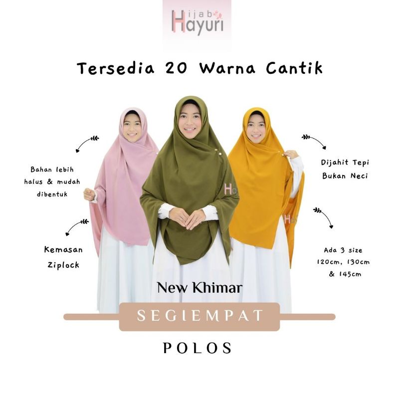 Hijab Hayuri Khimar Segi Empat Polos [120x120cm] [130x130cm] [145 X 145 CM]  / Jilbab Kerudung Segi Empat Wolpeach - Jilbab segiempat Polos