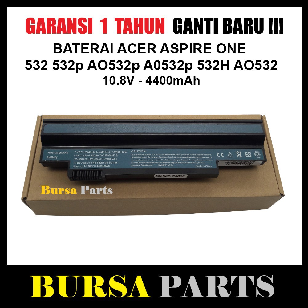 Baterai acer aspire one 532 532h ao532h 532g ao532 Hitam