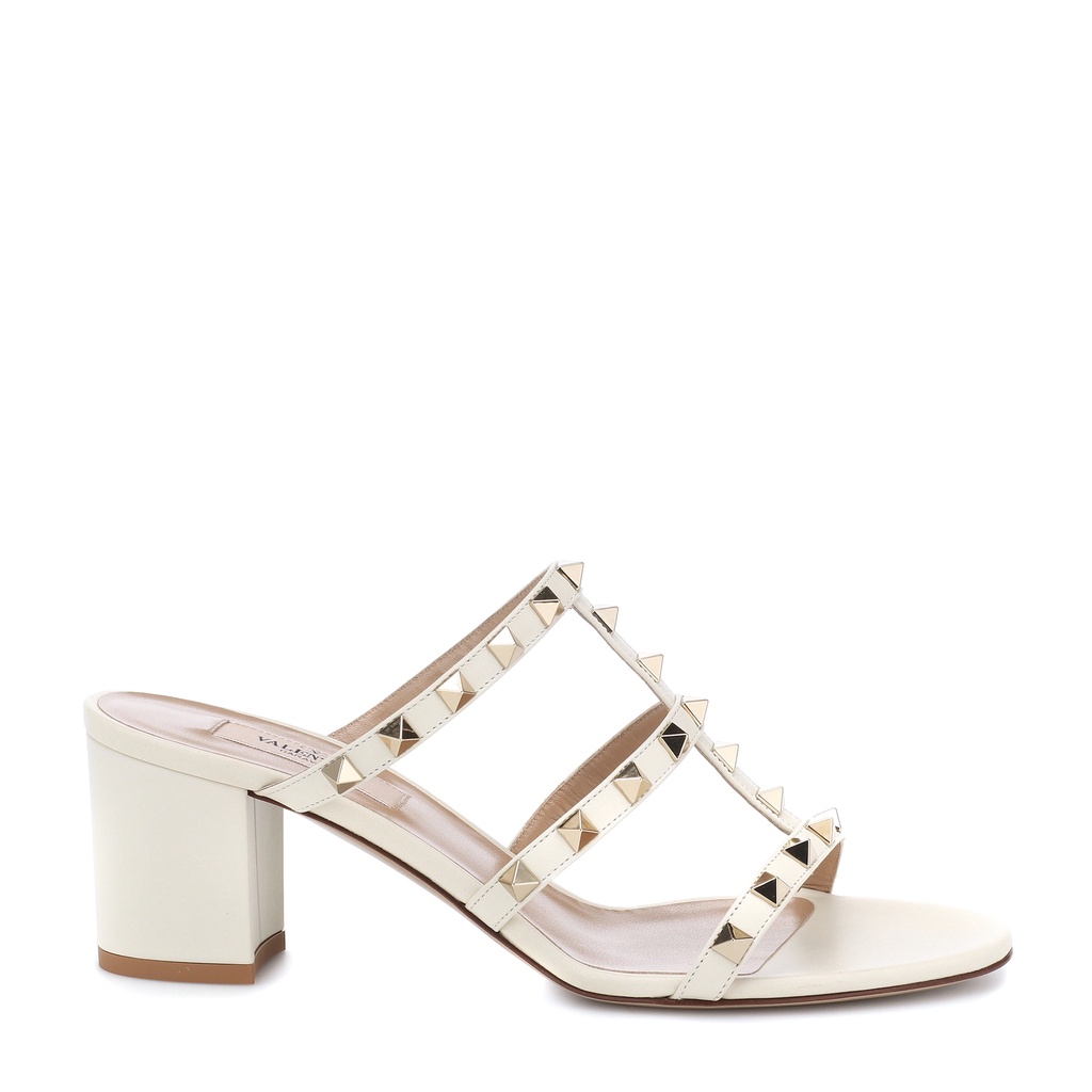 VLTN Rockstud 6cm Chunky Mules Sandal White 100% Original