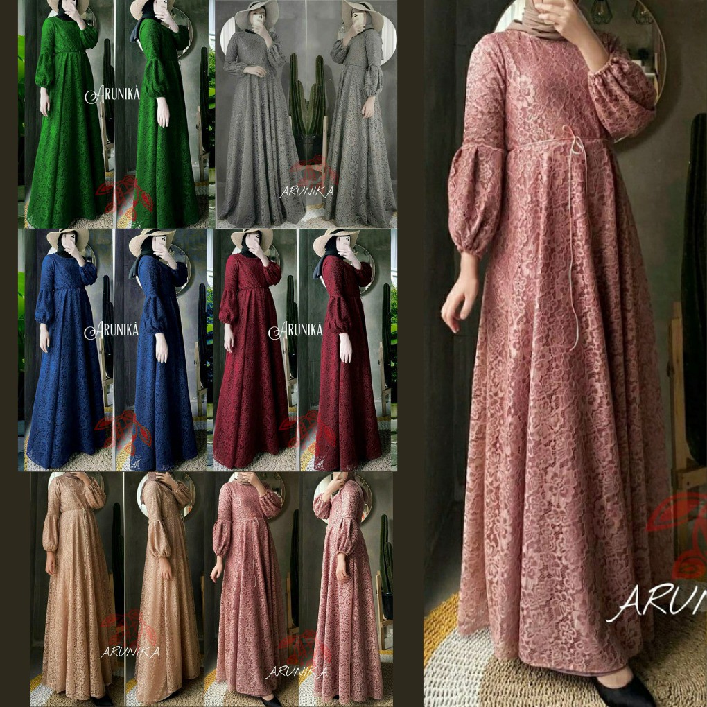 Maxi Arunika Brukat | Gamis Brukat | Dress Brukat | Maxi Muslim Termurah | Gamis Arunika Size L-XXL