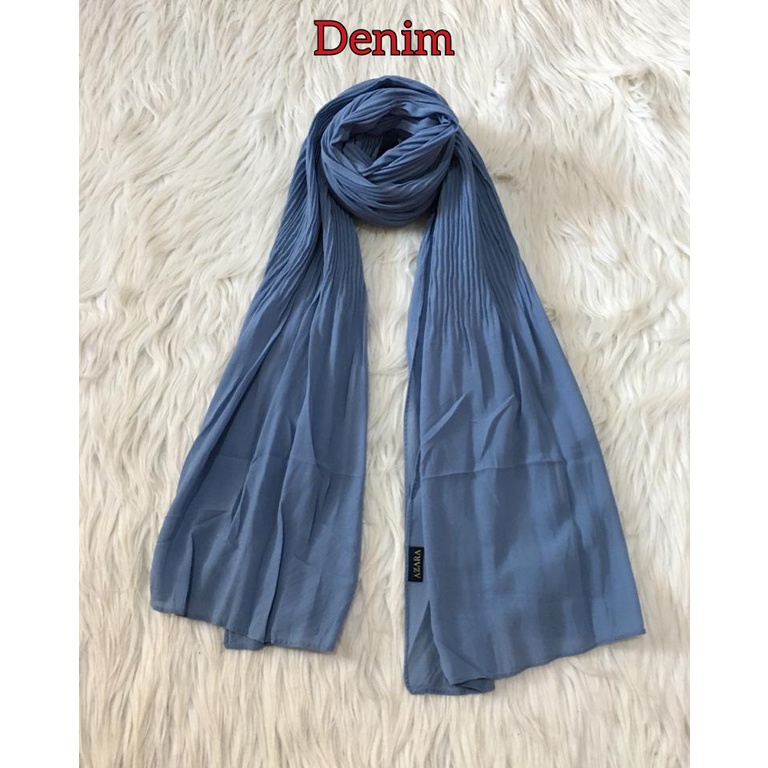 Premium PASHMINA PLISKET DUYUNG CERUTY Uno AZARA Ori Hijab Jilbab Pasmina 180x75cm-DENIM