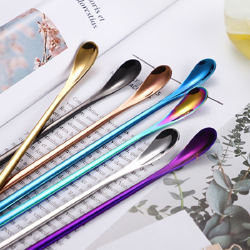 Sendok Kopi Bahan Stainless Steel Dengan Gagang Panjang, Warna-Warni