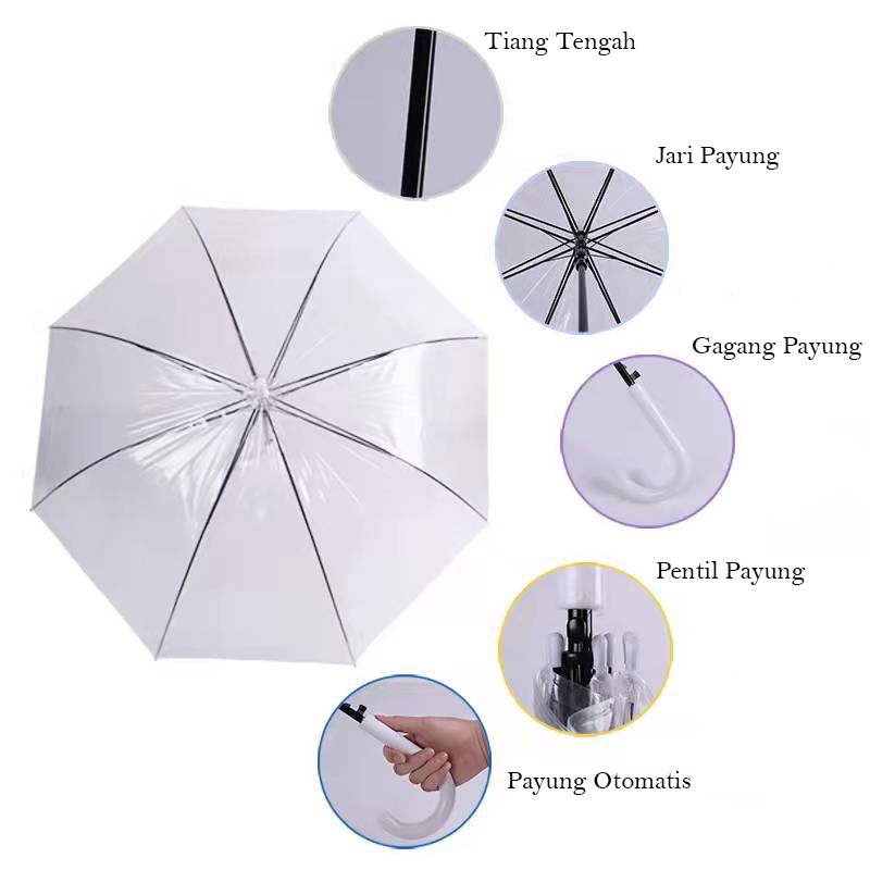 (NF-8)Payung Transparan Korea Jepang Bening Umbrella Transparant PREMIUM UMBRELLA