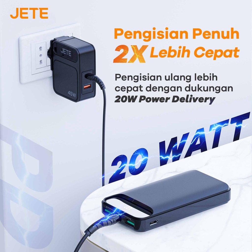 Power Bank 20000mAh Fast Charging PD 22.5W JETE B3 with Triple Output Garansi 2 Tahun