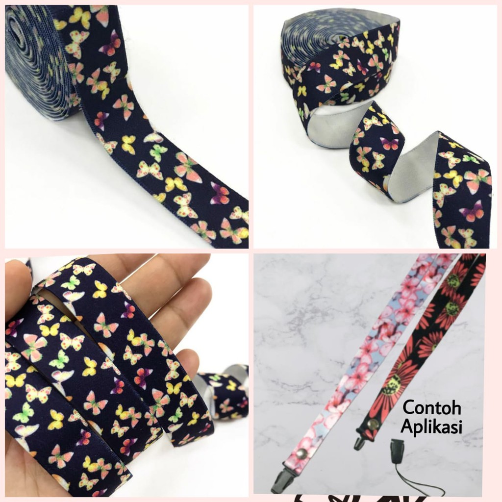 1 YARD - 2 CM PITA ELASTIS MOTIF KUPU | PITA MELAR SERBAGUNA