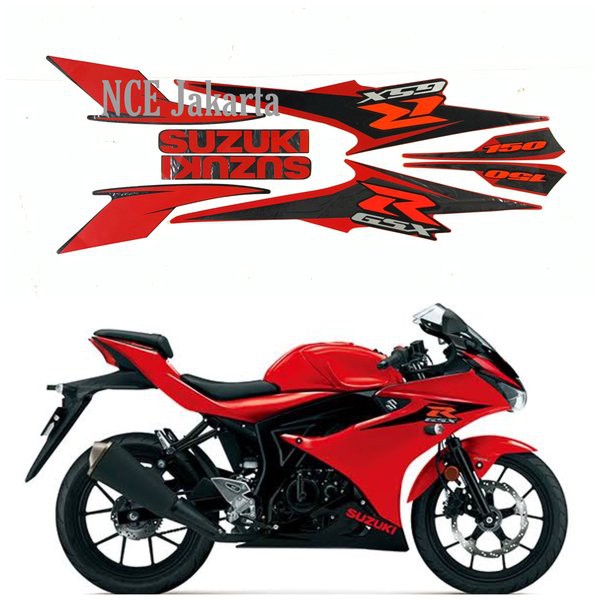 STIKER STRIPING GSX 150 R 2017 MERAH LIS HITAM