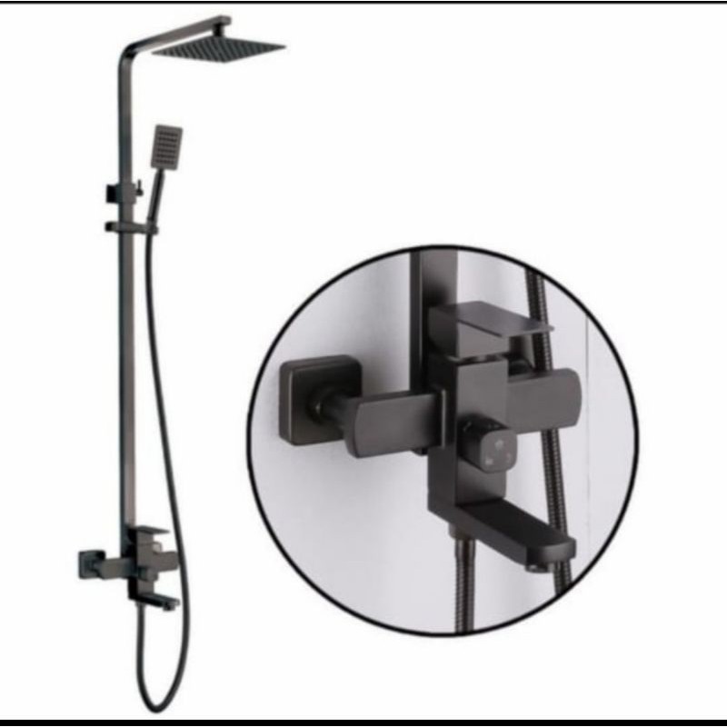 shower tiang panas dingin kotak hitam / shower set hitam panas dingin