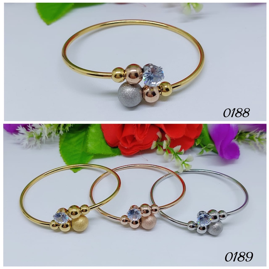 Gelang titanium biji bola permata 0188,0189