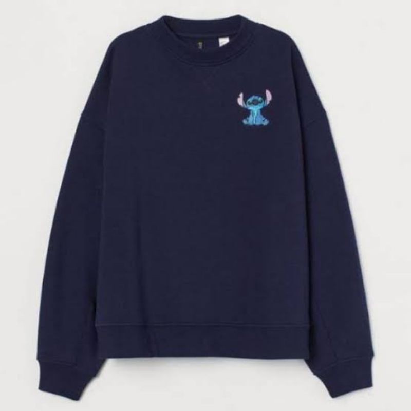 Crewneck Sweater Pria Wanita HnM H&amp;M Stitch Biru Navy Full Tag