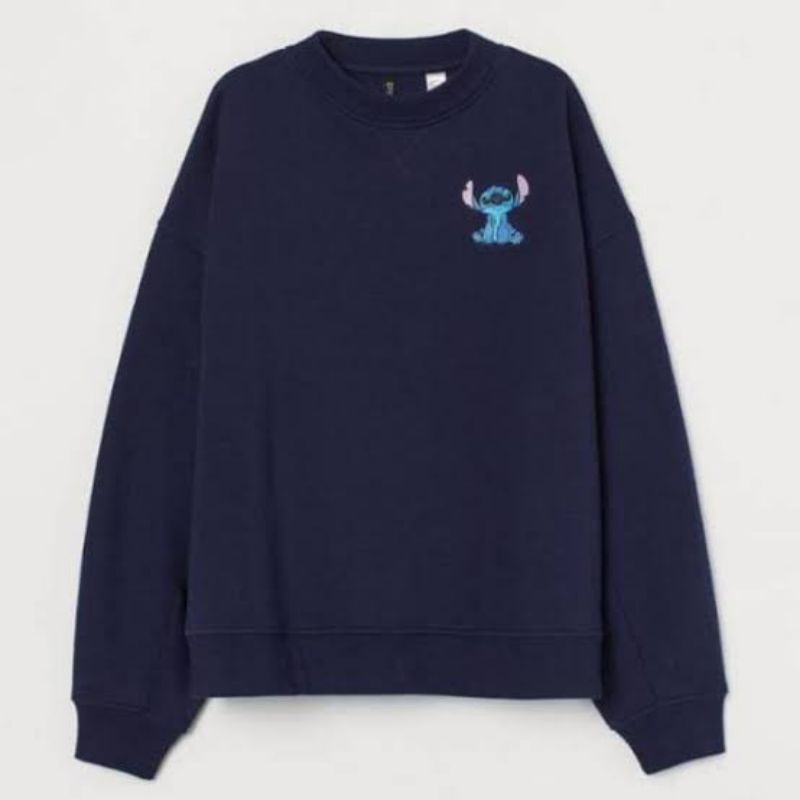 Crewneck Sweater Pria Wanita HnM H&amp;M Stitch Biru Navy Full Tag