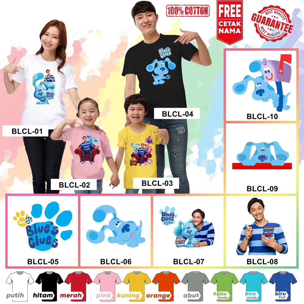 [FREE NAMA!!] Baju Kaos ANAK DAN DEWASA BLUES CLUES BANYAK MOTIF