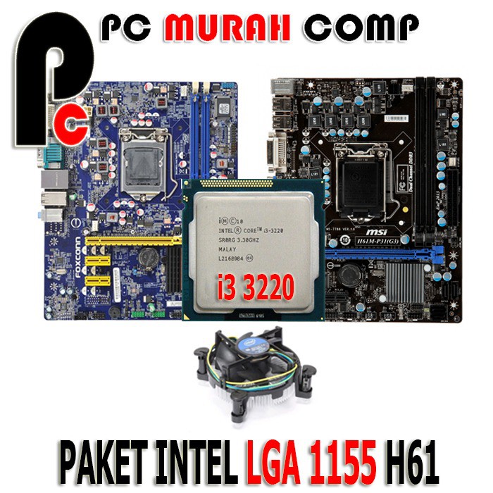 Motherboard Intel LGA 1155 H61 Dengan Processor i3 3220 dan FAN