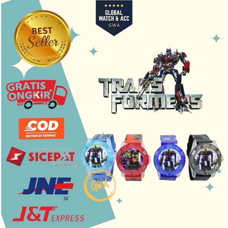 Jam tangan anak laser musik karakter Transformers