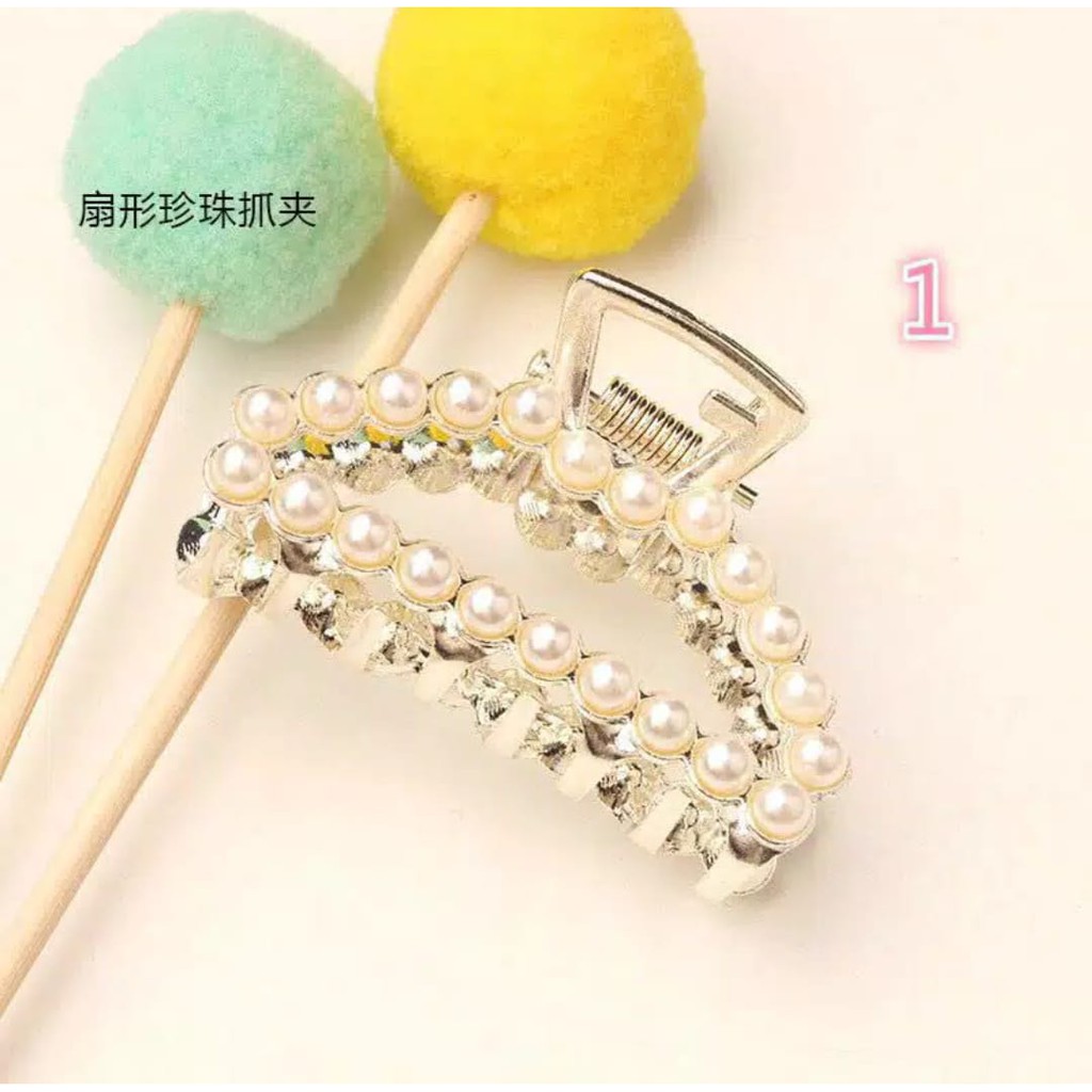 *ALIBABA1688*CODJepit Rambut Wanita korean Large Size Side Clip Pearl Hairpin Rhinestone Sweet Lovel