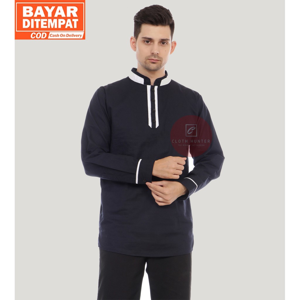 BAYAR DITEMPAT - Baju Koko Pria Lengan Panjang AMMAR Polos Bahan Katun Cigarette